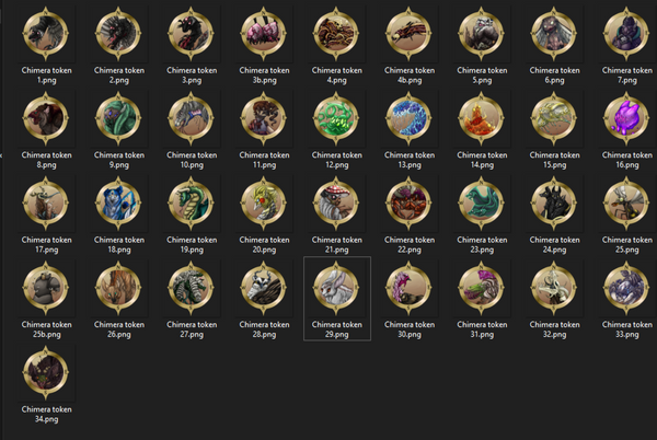 Tokens of various chimera monsters